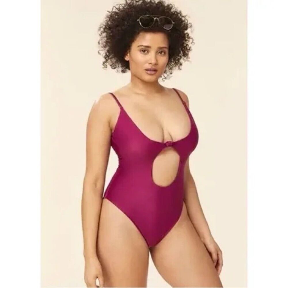 Andie Swim The Santorini Cut Out One Piece Swimsuit Plum Size S, NWT